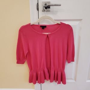 Fuschia Pink Short Sleeve Peplum  Cardigan